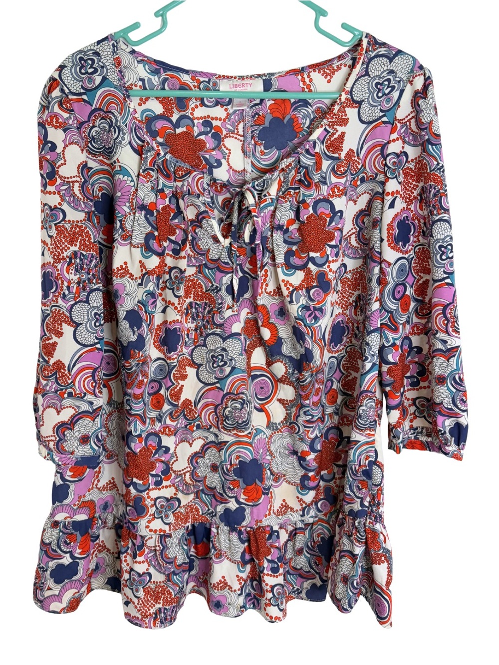 3/$20 Liberty of London for Target Floral Tie-Neck 3/4 Sleeve Blouse Size Large